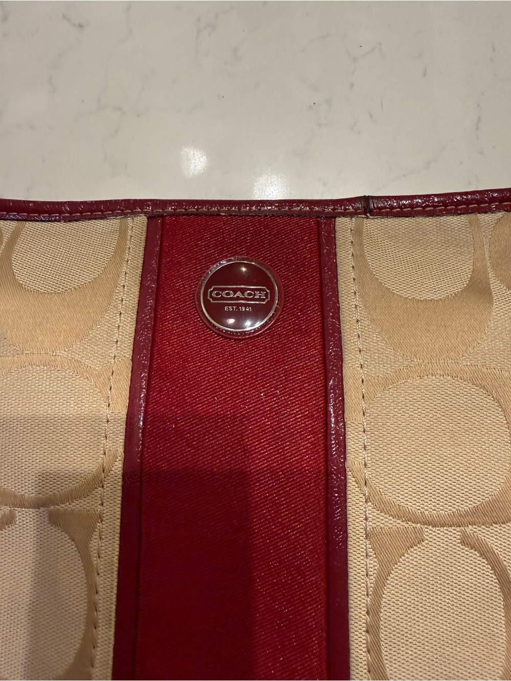 Coach Beige Signature Canvas Crossbody with Red Leather Stripe - Picture 2 of 9